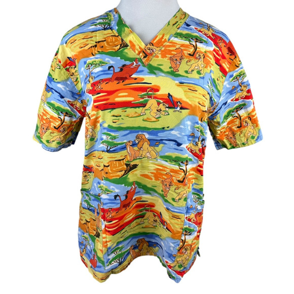 ✨2/$20 Disney Lion King Scrub Top Pumba, Timon, Samba, Nala Nurse CNA V-Neck L - Picture 13 of 13